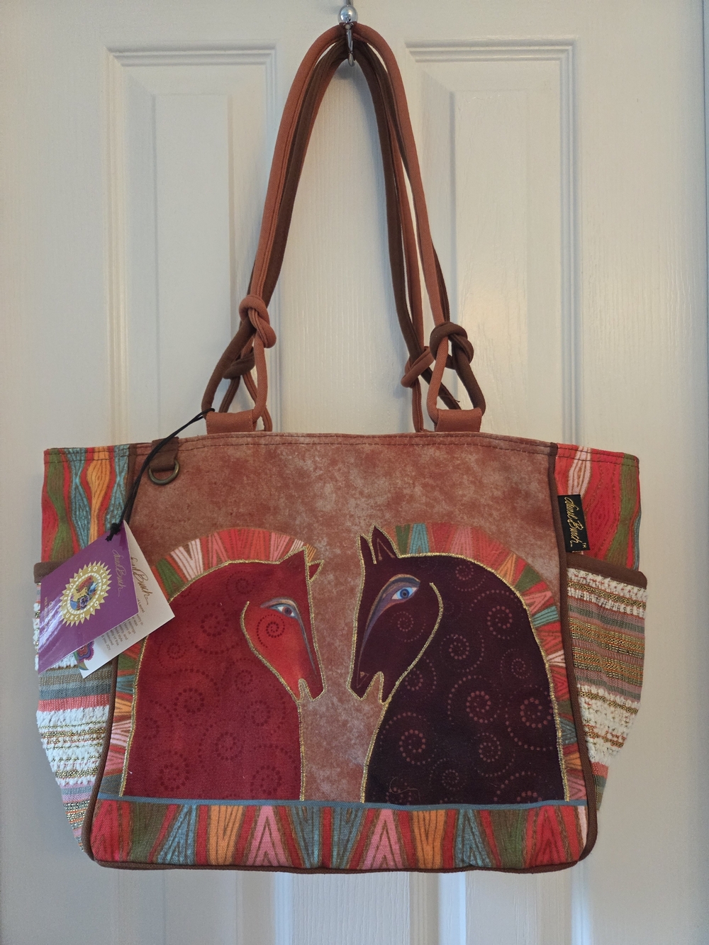 Embroidered Laurel Burch Horse Motif Tote in Multicolor